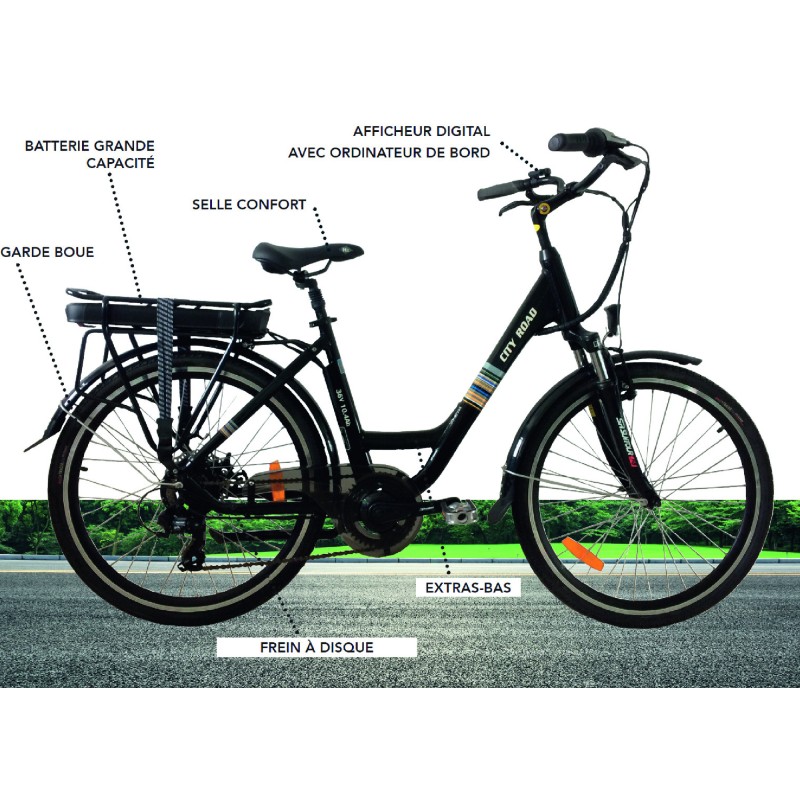 VELO ELECTRIQUE CITY ROAD 10.4 Ah - 26 POUCES NOIR